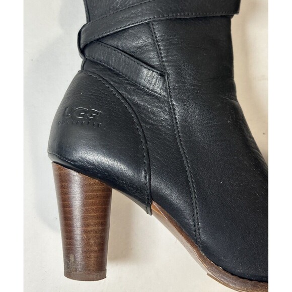 UGG Caroline High Heel Black Leather Side Zip Winter Boots Womens Sz 9 - Picture 8 of 11